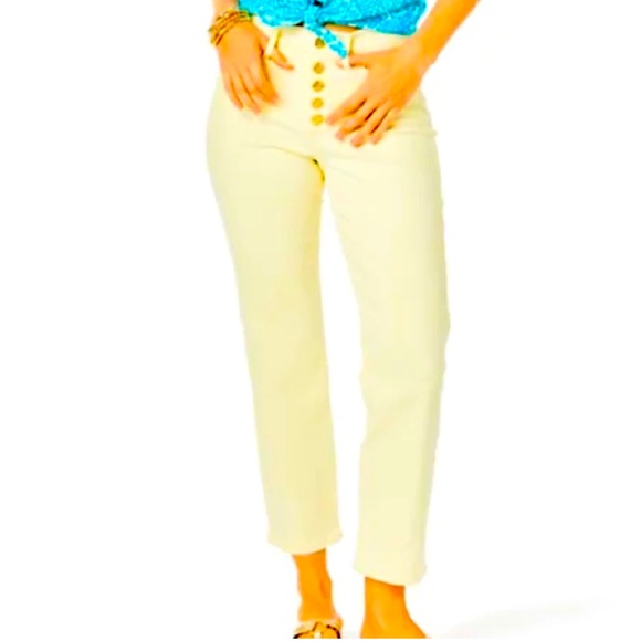 NWT Lilly Pulitzer South Ocean High Rise Straight Leg Jeans in Lemon Meringue - Picture 2 of 8